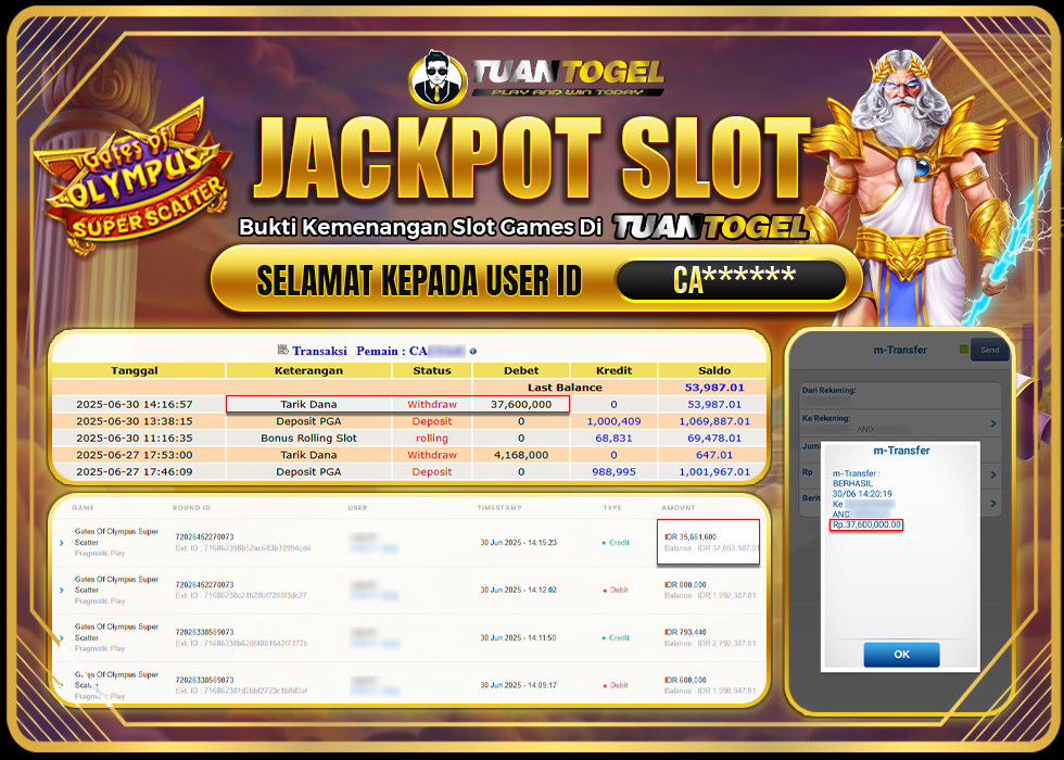 TUANTOGEL JACKPOT SLOT GATES OF OLYMPUS SUPER SCATTER Rp37.600.000, - LUNAS